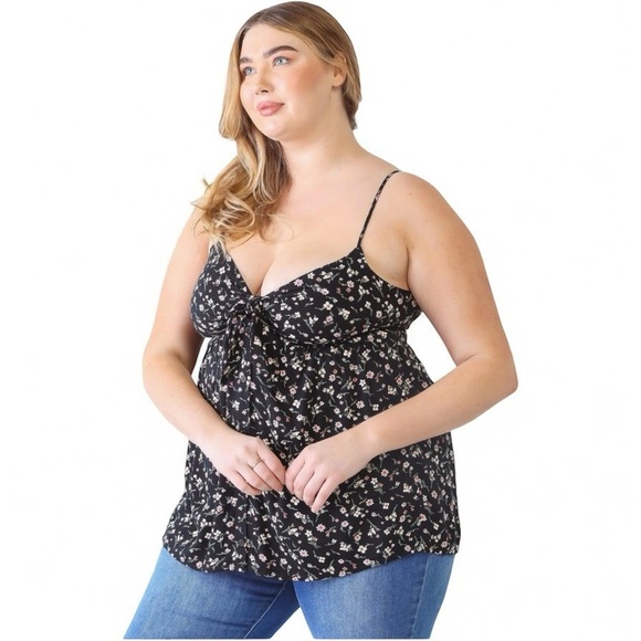 NWT Black Floral Button-Up Sleeveless Adjustable Strap Tank Top - Picture 2 of 5